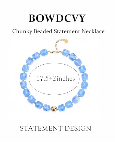 Chunky Beaded Statement Necklace for Women Trendy Colorful Boho Resin Bead Choker Necklaces Summer Handmade Jewelry Gifts Accessories - color: Blue - 2