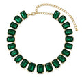 Fashionable Chunky Plated Tennis Rhinestone Statement Necklace Jewelry Set for Women Multicolor gem necklace with Great Sparkle and Shine Design for Women to Easy Match - color: emerald square rhinestone