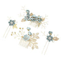 NUOBESTY 4-Piece Sage Green Wedding Hair Comb Set Bridal Hair Accessories with Pearl Floral Leaf Design for Women Special Occasions