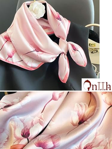 Silky Scarf for Women Lightweight Satin Bandanas Neck Hair Wrap For Sleeping Head Scarves 27.5" - color: A04 Pink Tulip/27.5"