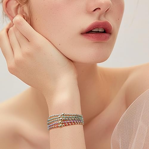 Gold Beaded Stackable Friendship Bracelets Set for Women, Handmade Boho Stretch Summer Jewelry Gift. - color: 0903B