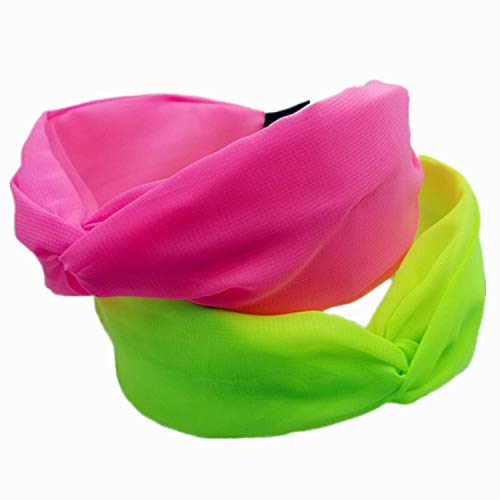 2 Pieces Knotted Headbands Fluorescent Turban Hairband Wide Hair Hoops for Women Girls Hair Accessories