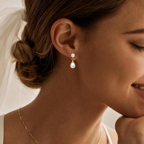 Pearl Earrings for Women, 14k Pearl Drop Dangle Earrings Gold Earrings for Women Trendy Cute Prom Bridal Earring Flower Long Earring Wedding Jewelry - color: style-3