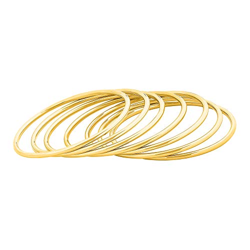 Glossy Thin Round Bangle Bracelet Set for Women, Set of 7 - color: Gold