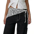 Women's Floral Lace Triangle Hip Scarf Head Kerchief Tie Waist Belt Sheer Hip Wrap Boho Head Scarf Hair Accessory - color: White