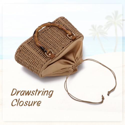 Straw Woven Handbags Handmade Summer Beach Bags Wicker Rattan Crossbody Bag for Vacation - color: Brown