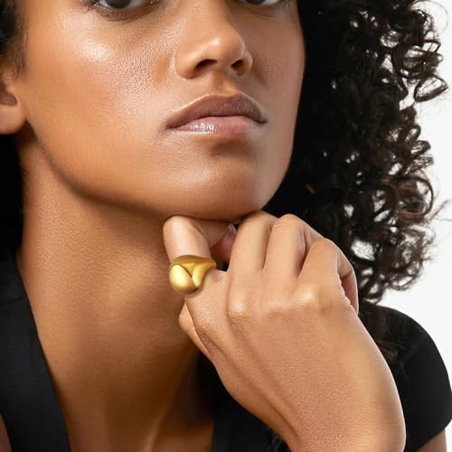 Gold Silver Rings Set for Women Chunky Statement Rings ZC Dome Evil Eye Croissant ring Thick 18K Gold Plated Band Rings - color: ball, size: 8