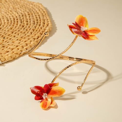 Golden Metal Starfish Seashell Upper Arm Bracelet Flower Charm Bohemia Bracelets for Women Beach Wedding Adjustable Open Cuff Bangle Coil Swirl Armband Party Jewelry - color: Style 04