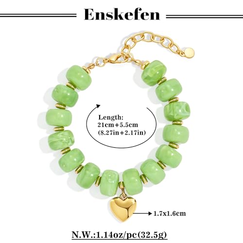 Chunky Beaded Bracelets for Women Boho Multicolor Acrylic Resin Beads Bracelet Adjustable Statement Bracelet Summer Beaded Jewelry - color: Heart beads bracelet-light green