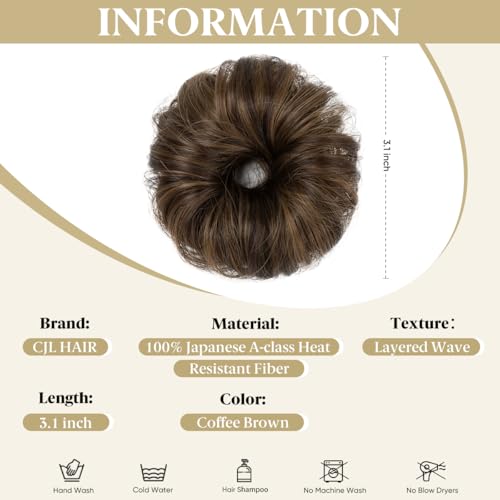 CJL HAIR 2PCs Small Cute Messy Bun Hair Piece for Thin Hair Women Mini Synthetic Curly Bun Scrunchies Updo Hairpieces Coffee Brown - color: 2PCS-Coffee Brown
