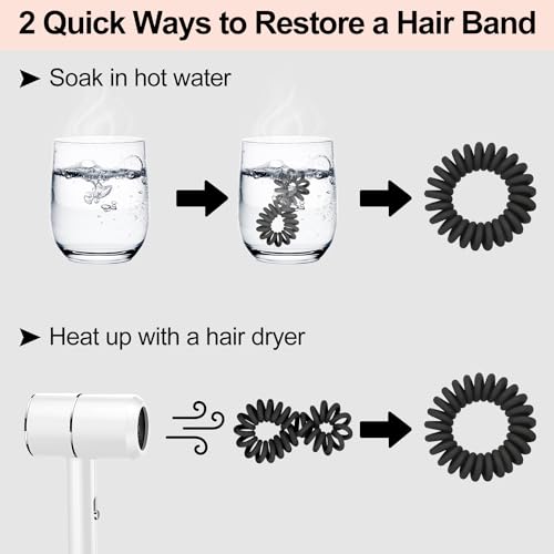 JessLab Spiral Hair Ties, 20 Pcs Traceless Phone Cord Hair Ties No Crease Spiral Bracelet Plastic Coil Ponytail Holders No-Damage Headband Hair Accessory for Girls Women Ladies Gift, Black Matte - color: Black Matte