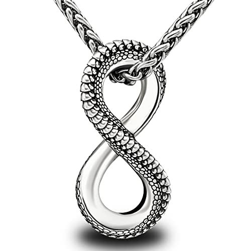 Infinity Necklace with Dragon Scales Design, Titanium Steel Pendant Gothic Punk Jewelry Gift for Him Men Women
