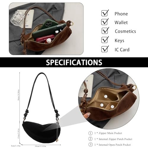 Suede Bags for Women Small Suede Purses Crescent Bag Crossbody Shoulder Bag Trendy Tote Handbags - color: B Suede Black