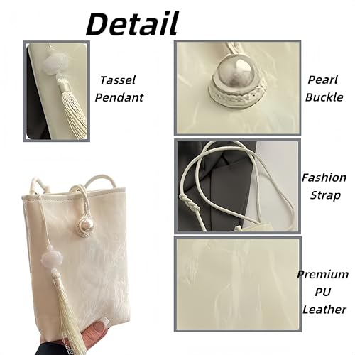 Women Mini Crossbody Bags Small Shoulder Bags CellPhone Purse Tassels Wallet Purse for Women - color: Creamy White
