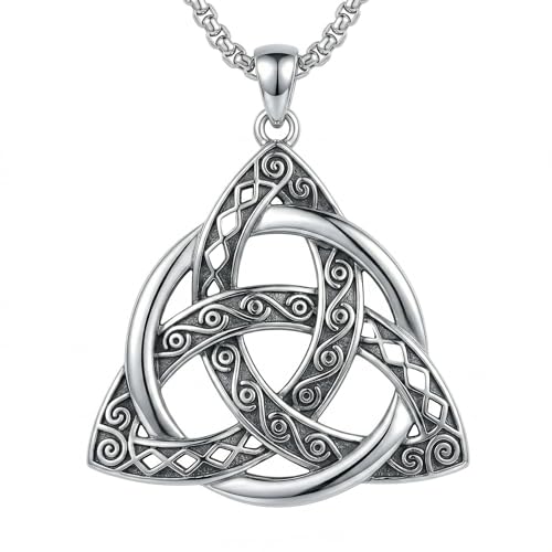 Celtic Necklace for men Sterling Silver Celtic Knot Triquetra Triangle Trinity Necklace Gift for Men - color: G-Silver