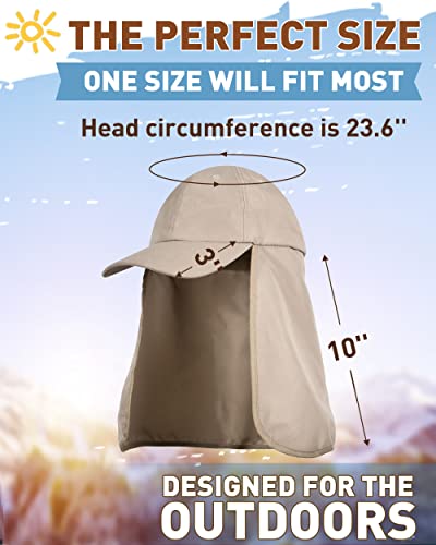 Tirrinia Wide Brim Sun Hat with Neck Flap for Men & Women, Breathable Hiking Fishing Safari Hat, Outdoor UV Protection Cap - color: #3 Khaki