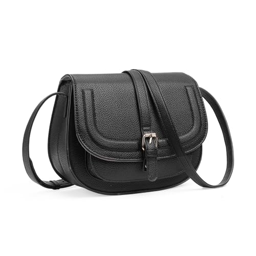GOIACII Crossbody Bags for Women Saddle Purse Cute Shoulder Handbag Pebble Leather Brown - color: A02 Black