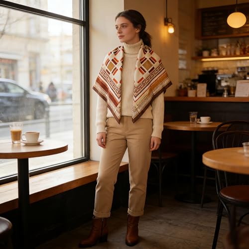 35" Head Scarf Large Square Scarf Like Cotton Hairscarf Fashion Scarves Bandana Night Sleeping Wraps for Women B01 - color: Khaki Quadrilateral