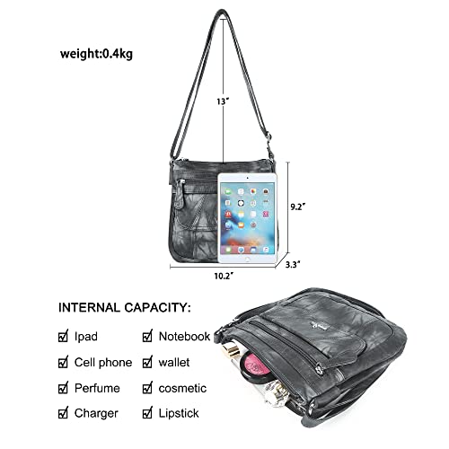 Angelkiss Small Womens Crossbody Bag Leather Shoulder Purse for Women Hobo Bag with Adjustable Shoulder Strap - color: Black/Grey