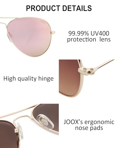 JOOX Polarized Aviator Sunglasses for Women Men, UV400 Protection Lens and Lightweight Metal Pilot Frame JX2775 - color: Shiny Gold/Pink Mirror