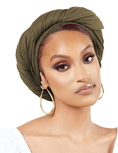 Nonbongoy Head Wraps for Black Women Stretch Headwraps Large Hair Wraps Hijab Scarves for Muslim Head Scarf Turban Headbands - color: 1-army Green(new) Headwrap