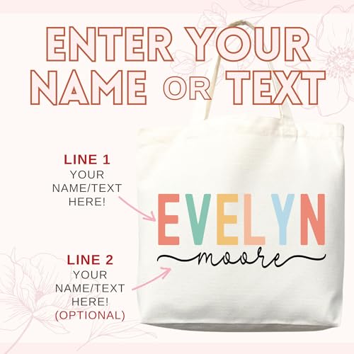 Personalized Custom Name Tote Bag - Premium Canvas, Reusable - Gift for Women, Bridesmaids, Teachers, Nurses - style: Medium Bag + Matching Pouch