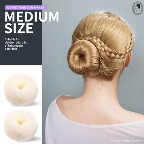Teenitor Hair Bun Maker Set - 7 Hair Donut for Buns (1 Extra-Large, 2 Large, 2 Medium, 2 Small), 5 Elastic Bands, 20 Hair Pins, Cream White Color - color: Cream Color