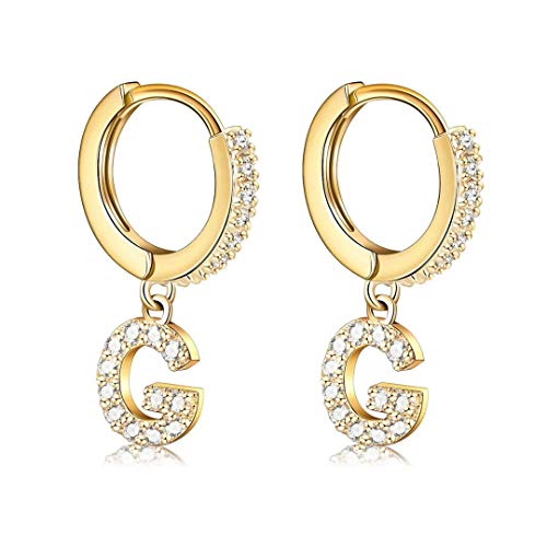 14K Gold Plated Cubic Zirconia Initial Earrings Delicate Small Hoop Earrings Hypoallergenic Letter Earrings for Women - style: G2