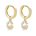 14K Gold Plated Cubic Zirconia Initial Earrings Delicate Small Hoop Earrings Hypoallergenic Letter Earrings for Women - style: G2