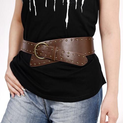 MILAKOO Vintage Punk Leather Waist Belt for Women 80s Goth Costume Cinch Belts Ladies Western Belt for Jean - color: C2: Brown