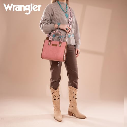 Montana West Wrangler Tote Bag for Women Aztec Western Retro Purse Top Handle Handbags - color: B-aztec-pink