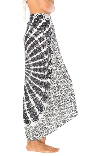 SHU-SHI Sarong Wraps for Women Long Beach Cover ups Pareo Bathing Suit Wrap Skirt Mandala Sarongs Coverup - color: Black/White