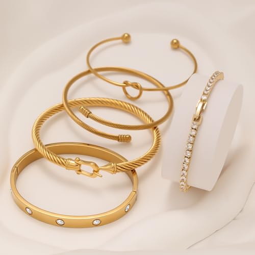 18 K Gold Plated Love Bangle Bracelet Stack Cuff Jewelry for Women Jewelry Set for Women Gift with Box - style: style4
