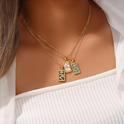 ORIGENCE 18k Gold Plated Tarot Cards Pendant Necklace - Vintage Colorful Charm Necklace Lucky Talisman Hypoallergenic for Women and Men Gift - style: The Empress