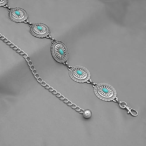 Women's Concho Chain Belt Western Cowgirl Metal Waist Chain Belt for Dress - color: B Silver, size: S: 41.3 in