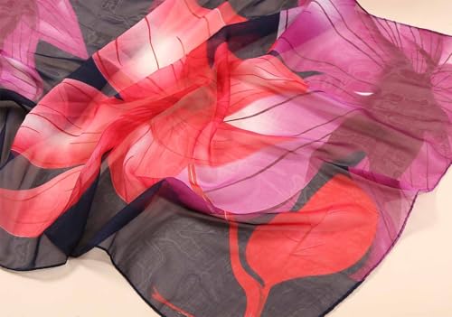 Xyueanlo Women's Chiffon Scarf Lightweight Scarves Fashion Elegant Floral Print Scarfs Shawls - color: Flower Red Black