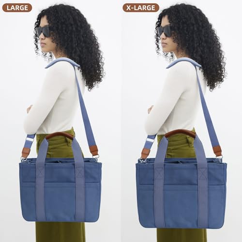 KKXIU Canvas Tote Bag for Women with Zipper and Compartments Crossbody Large Bible Messenger Purse Bag With Pockets | Canvas - color: Blue, size: Large