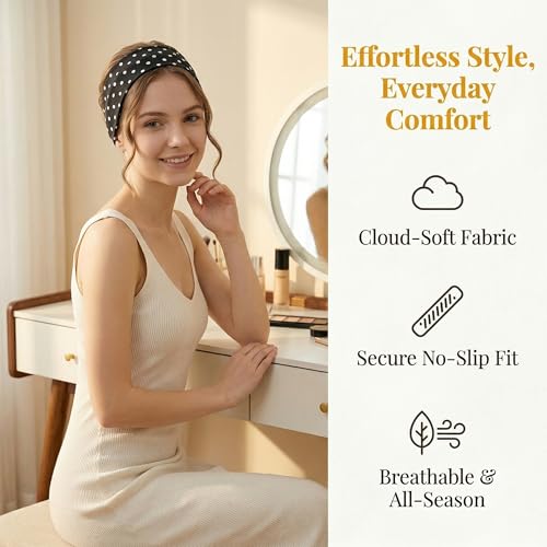 Waliah 6 Pcs Polka Dot Headband Cute Headbands for Women Soft Head Bands for Women's Hair Non Slip Headbands - color: Polka Dot