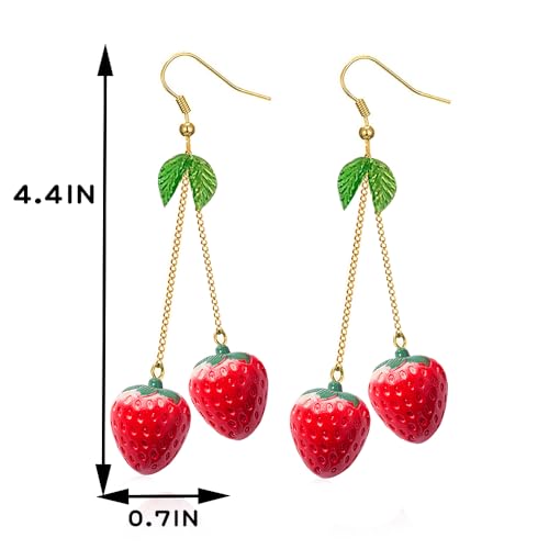 Cute Strawberry Earrings for Women-3D Acrylic Strawberry Drop Dangle Earring Costume Accessories Halloween Christmas Party Jewelry - style: Dangle