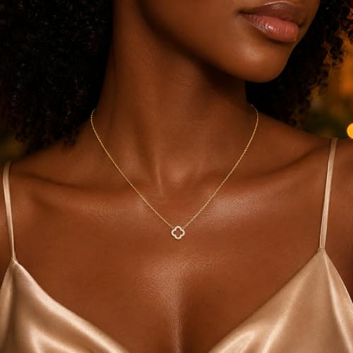 Dainty Gold Necklaces for Women Trendy Non Tarnish 14K Gold Plated Cubic Zirconia Necklace Layered Simple Cute Four Leaf Clover Choker Jewelry Birthday Gifts - color: Gold, style: Cable Small CZ