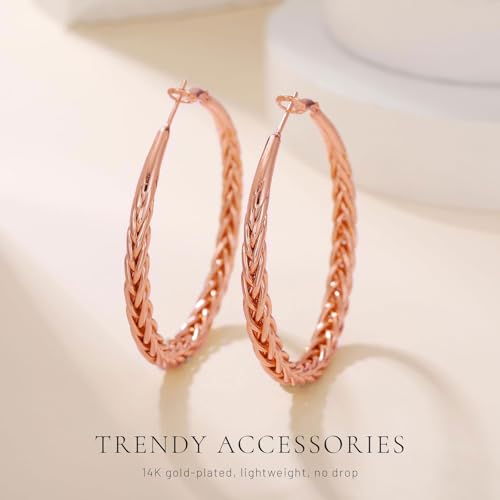 Senteria Silver Hoop Earrings for Women Hypoallergenic 925 Sterling Silver Post Hoop Earrings Lightweight Large Hoops Earring Thick Twisted Silver Hoops 30/40/50MM - color: 50mm rose gold