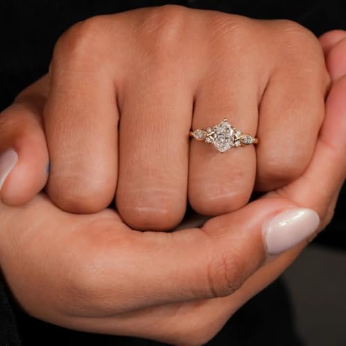 14K Gold Plated Marquise Cut Engagement Ring for Women, Wedding Promise Cubic Zirconia CZ Band Simulated Diamond Rings for Women's Size 6# - size: 6#