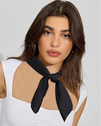 AWAYTR 27.5” Square Satin Head Scarf Hair Scarf for Women's Hair Silk Bandana for Women Silk Head Wrap for Sleeping - color: Black