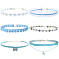 Nova&Aria Chokers Set For Women Heart Choker Necklaces Flower Pendant Velvet Cute Pink Turquoise Blue White Black Choker Necklace Christmas Colorful Lace Chokers - color: Light Blue