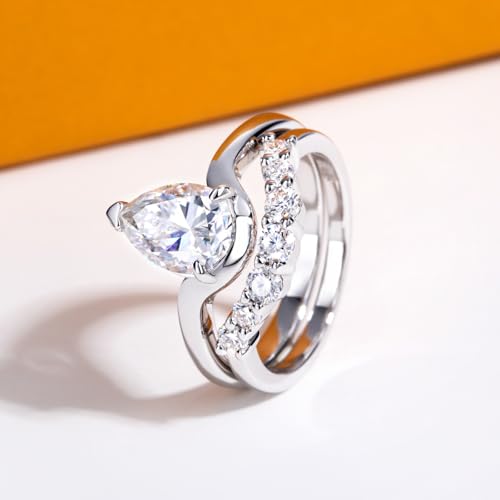 Oval/Pear/Cushion Cut Moissanite Wedding Ring Set D Color VVS1 Clarity 925 Sterling Silver Engagement Promise Anniversary Rings Bridal Sets for Women with Certificate - style: 2.54cttw Pear Cut