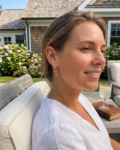 MUMREUES Gold Earrings for Women Trendy 14K Gold Plated Dangle Earrings Small Hoop Huggie Drop Stud Earrings Cubic Zirconia Simple Minimalist Dainty Chain Tassel Hypoallergenic Earrings - color: Simple & Rose Gold