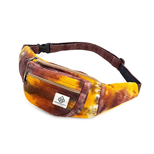 Freakmandu Eco-Friendly Boho Hippie Style Hemp Fanny Pack Hip Waist Bag for Hiking Running Jogging (Fall Magic) - color: Fall Magic