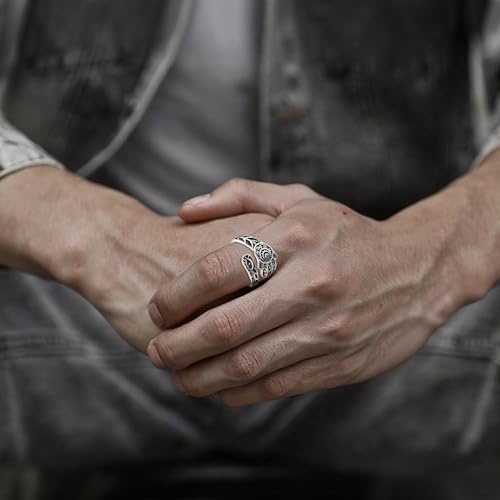 Vito 925 Sterling Silver Adjustable Open Spoon Ring for Women Men, Lotus Sunflower Snake Spoon Band Rings Feather Hug Witches Knot Inspirational Jewelry Gift for Wife - style: Evil Eye