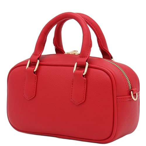 FashionPuzzle Mini PU Leather Satchel Purse Top Handle Crossbody Bag - color: Red