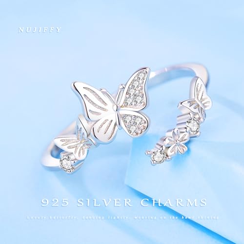 Rings for Women Butterfly Ring 925 Sterling Silver Rings Adjustable Promise Open Ring for Women Couple Wedding Engagement Jewelry Gifts - style: Butterfly